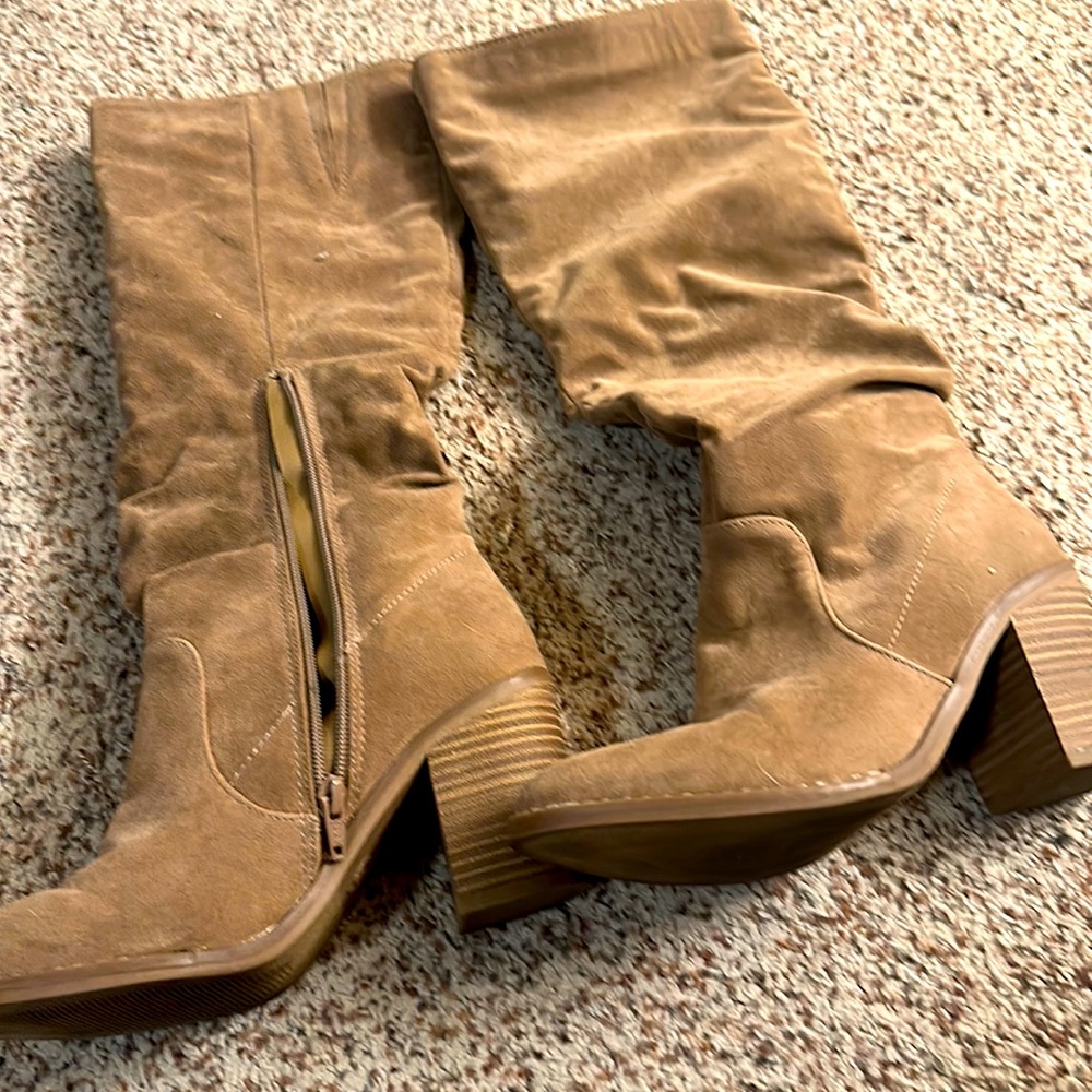 Size 7.5 Tan/Beige High Heel Long Boots - Like new!